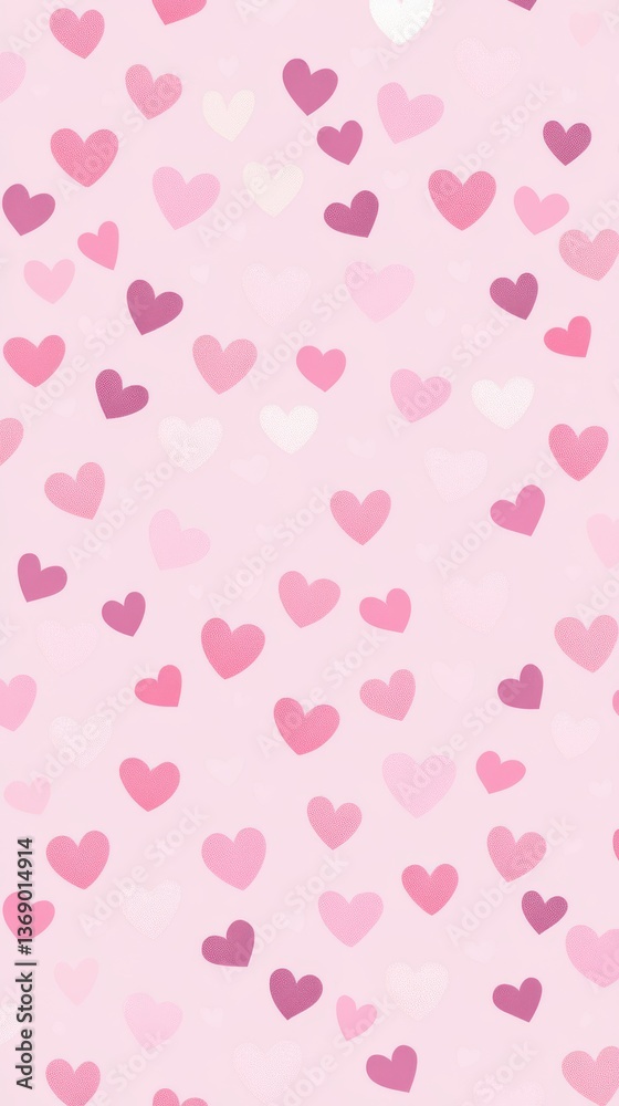 Pink background with a small hearts pattern, a seamless pattern, vector illustration, pastel pink color palette, phone wallpaper Pink background with a small hearts pattern, a seamless pattern, vector illustration, pastel pink color palette, phone wallpaper