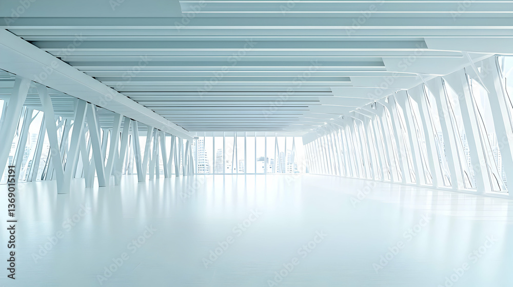 Naklejka premium Modern Empty White Office Interior With Glass Windows