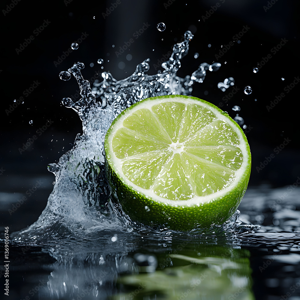 Fresh lime slice splashing in water Fresh lime slice splashing in water