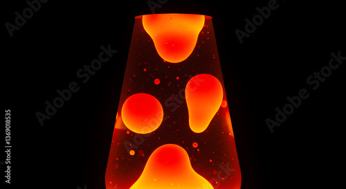 Enchanting lava lamp with vibrant orange blobs dancing in the dark backdrop