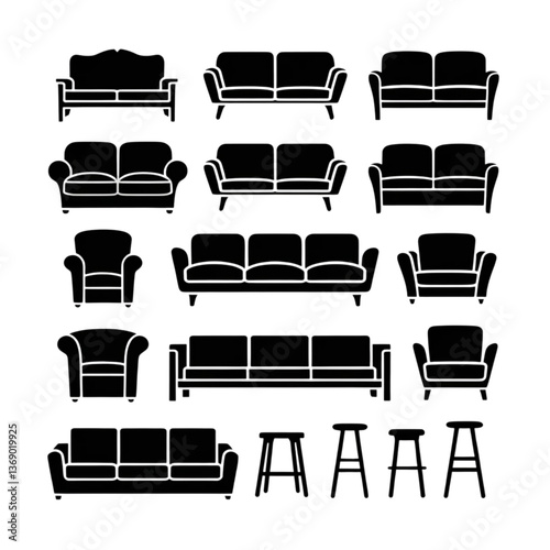 set of furniture icons vector