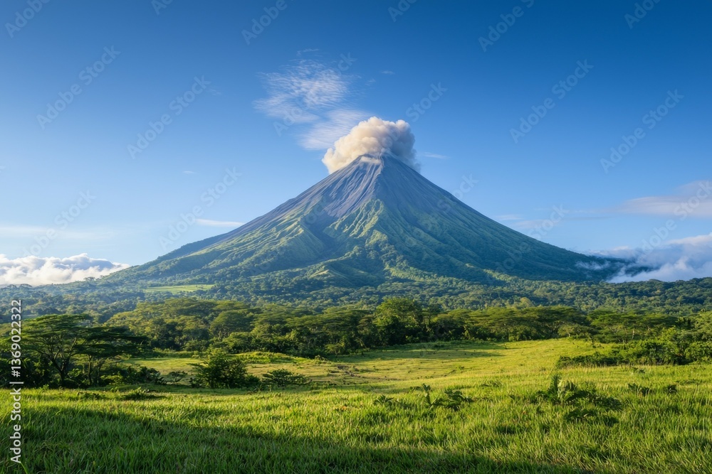 A mountain with a cloud of smoke rising from its top A mountain with a cloud of smoke rising from its top