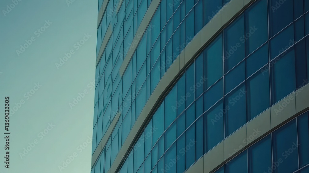 Obraz premium Modern building facade, glass windows, urban setting
