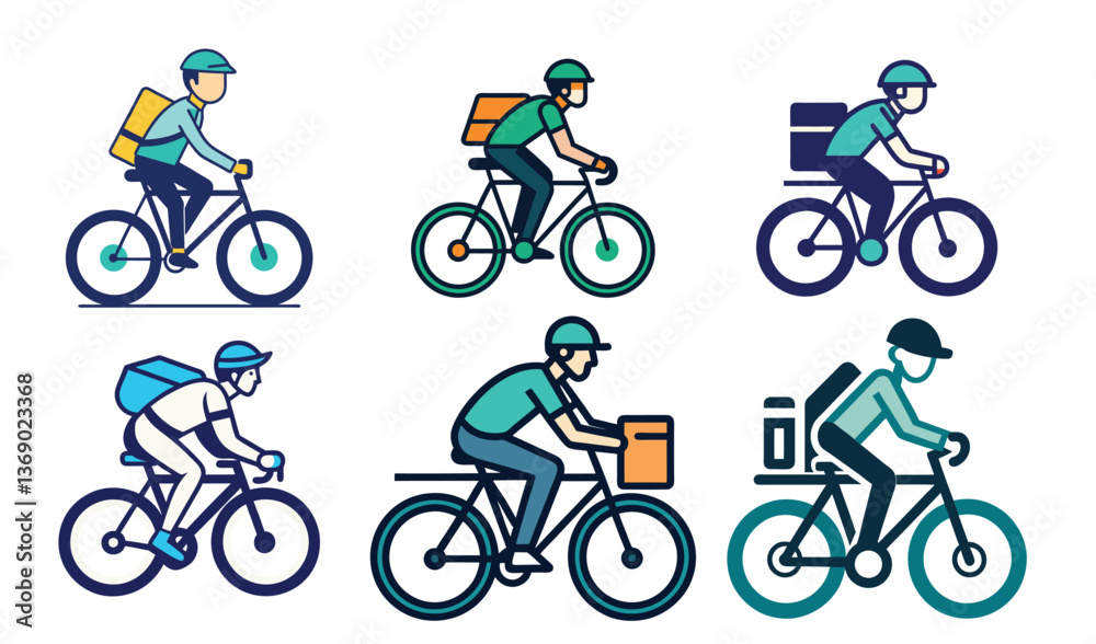 Fototapeta premium Bicycle delivery concept in hand drawn style set