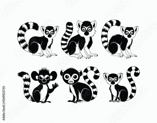 Modern Lemur Silhouette EPS Template on White Background