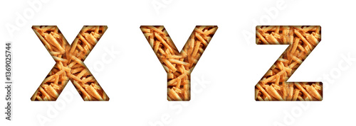X, Y, Z  French Fries Wedges Fries Potato Sticks pattern Alphabet letter text typography font copy transparent