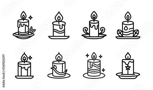 set of candles line vector