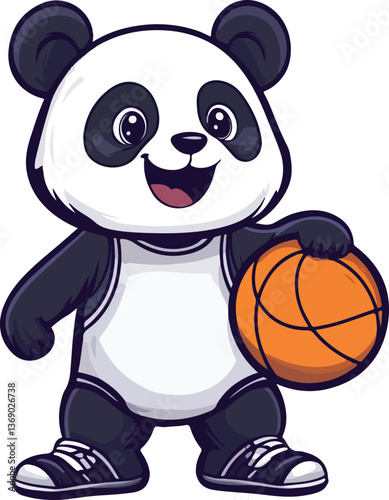 Panda Holding a Basketball Vector Illustration