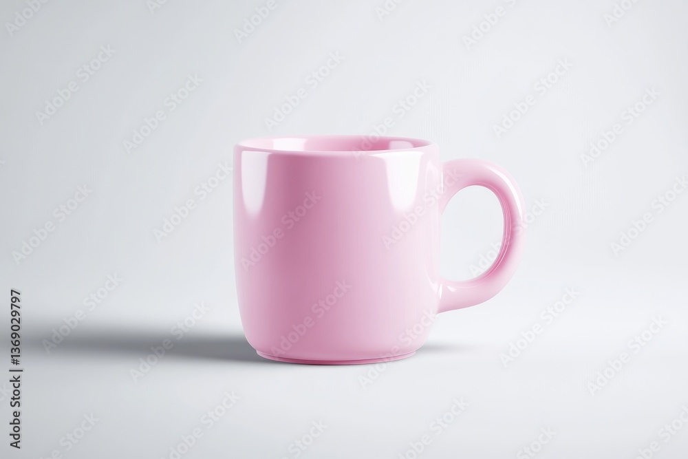 Pink ceramic mug on a light gray background Pink ceramic mug on a light gray background