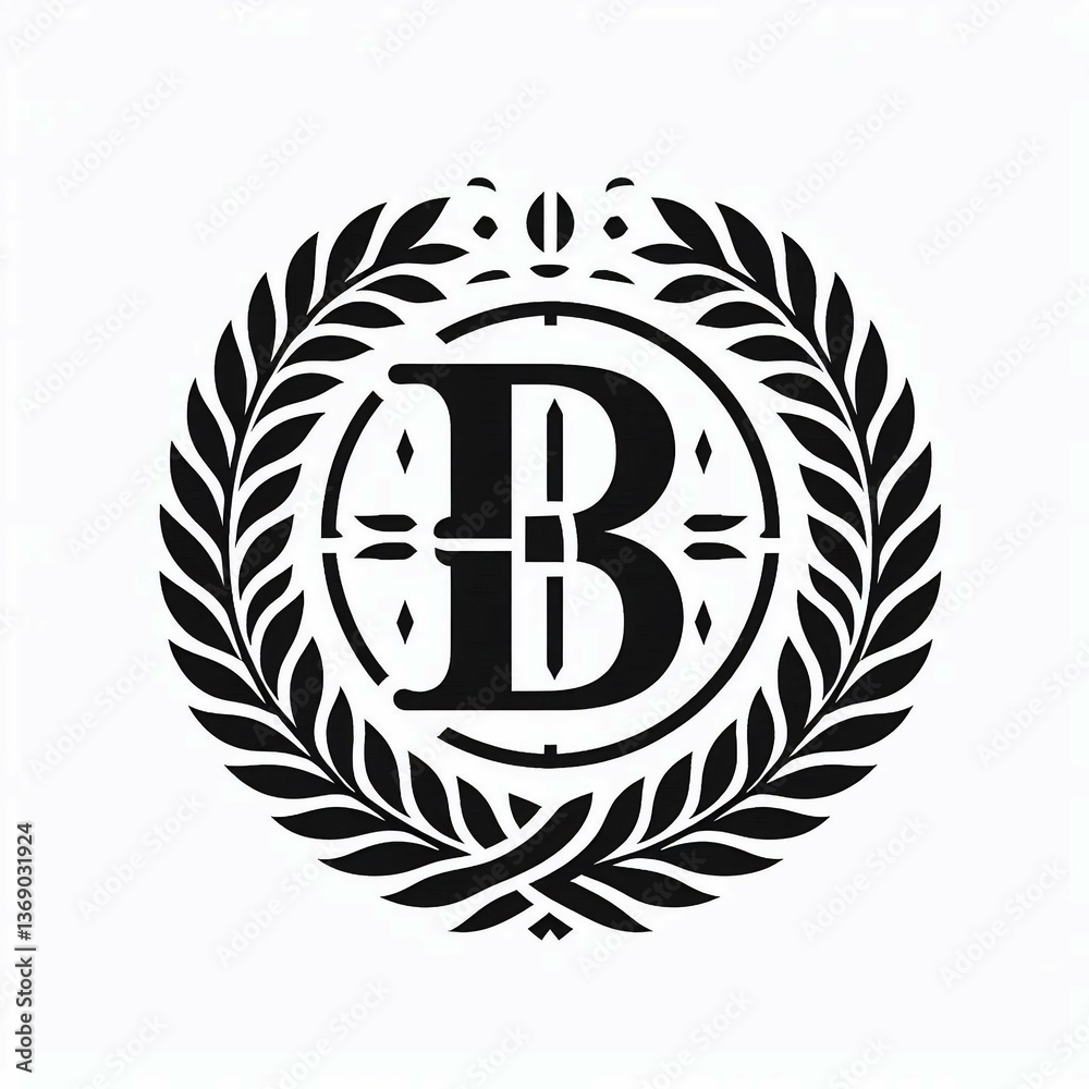 Obraz premium Elegant Black B Monogram Laurel Wreath