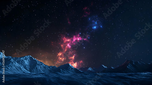 Wallpaper Mural Colorful Nebula Over Pixelated Mountains At Night Torontodigital.ca
