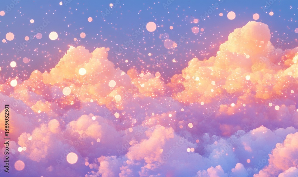 Fototapeta premium Golden clouds at sunset with bokeh, ideal for dreamy backgrounds