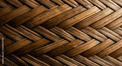 Close-up of a tightly woven natural palm leaf texture with warm brown tones