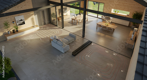 Modern Living Space with Radiant Heated Concrete Floors and Sustainable Design