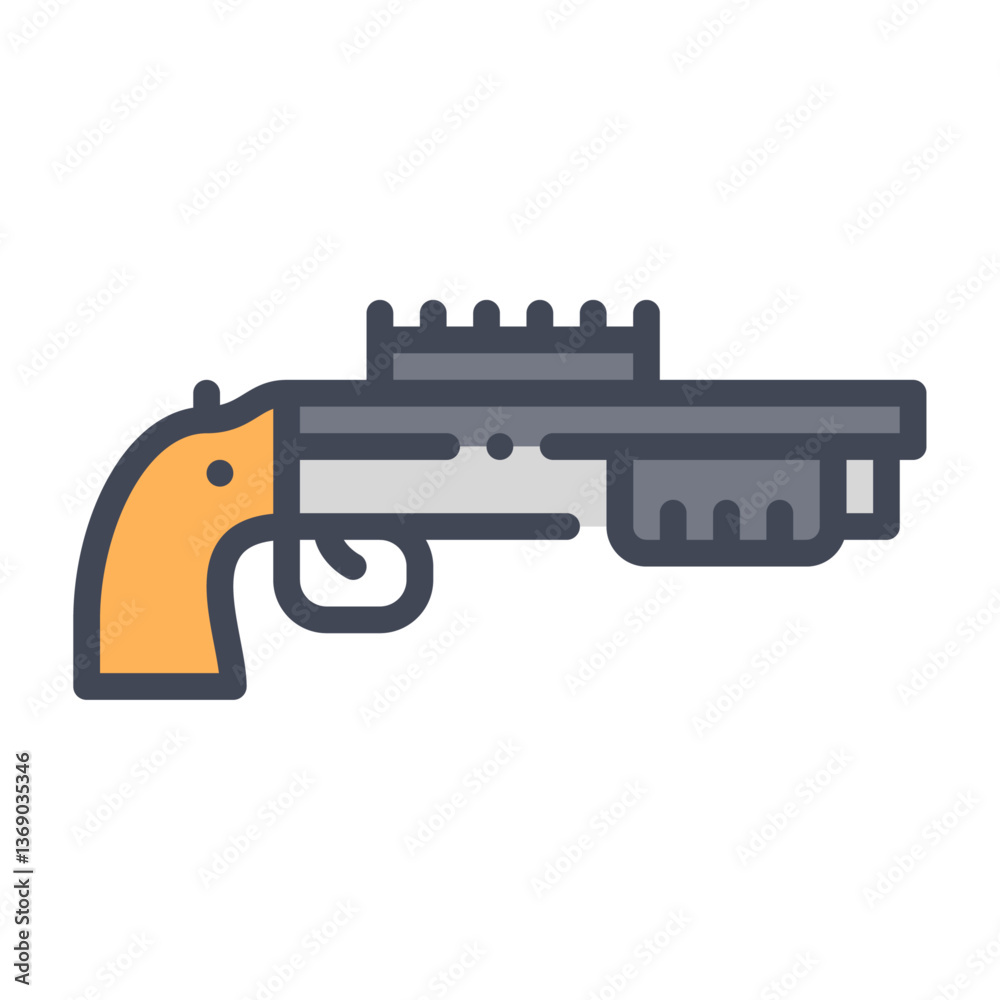 Shotgun filled outline icon. Shotgun color line illustration.
Shotgun filled outline icon. Shotgun color line illustration.