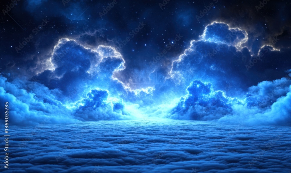 Obraz premium Moonlit cloudscape at night with starry sky, ideal for fantasy backgrounds