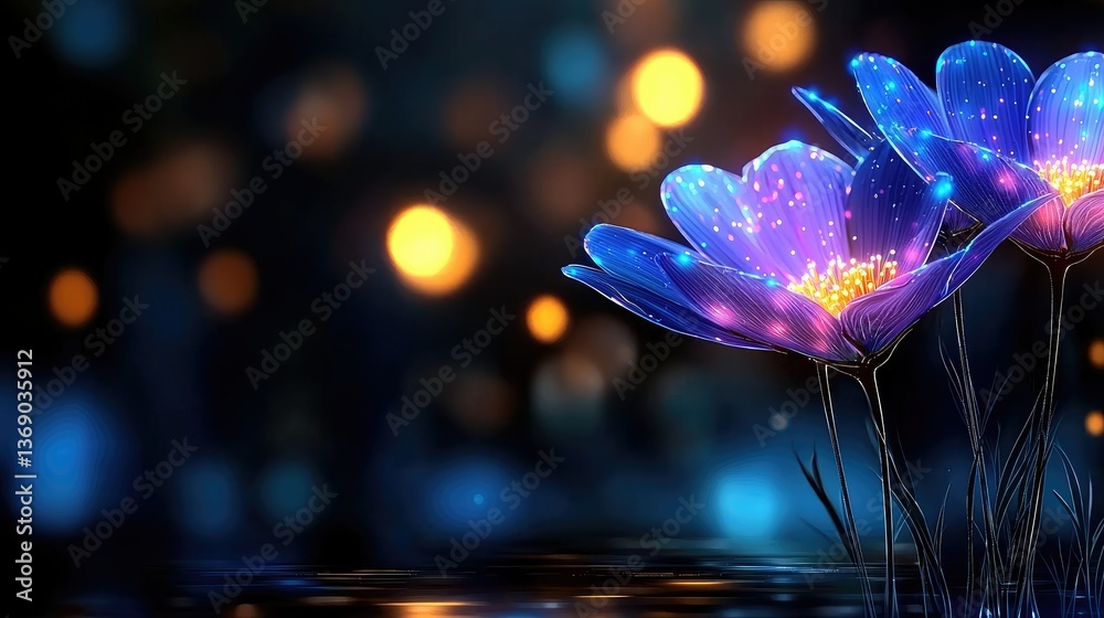 Glowing Celestial Blooms: Nighttime Floral Fantasy