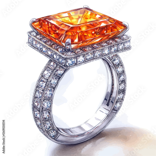 A watercolor vector of a modern gemstone ring, isolated on a white background. modern gemstone ring vector

