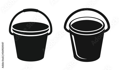 Illustration showing a black bucket icon on a white background set