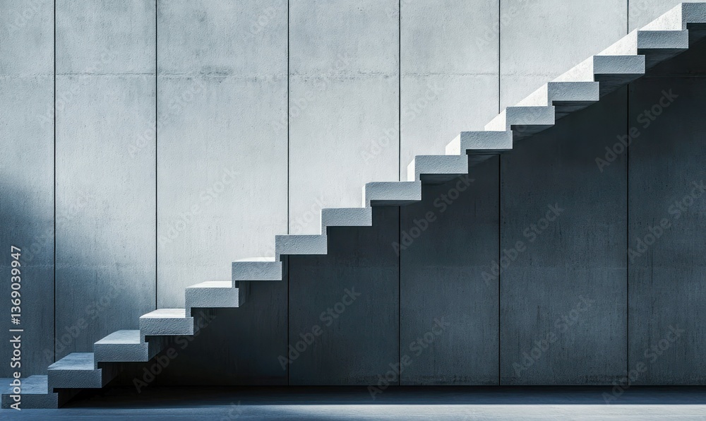 Minimalist concrete staircase ascends against a textured concrete wall, creating a modern, urban aesthetic. Minimalist concrete staircase ascends against a textured concrete wall, creating a modern, urban aesthetic.