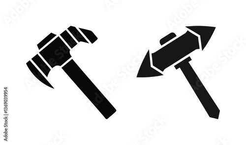 3D illustration of a hammer and axe tools isolated on a white background