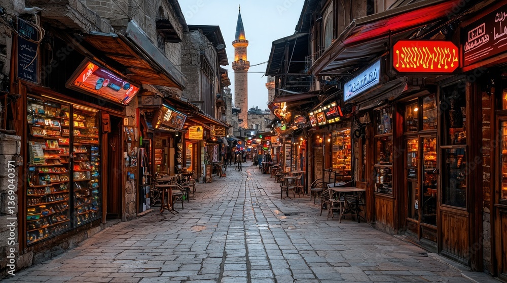 Fototapeta premium Evening in the Ancient Souk: A Serene Stroll Through Time