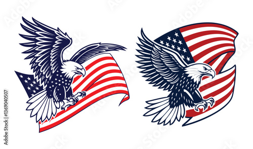 American flag with eagle soaring in the wind