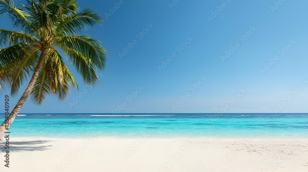 Tropical Beach Scene With Palm Tree And Turquoise Water Tropical Beach Scene With Palm Tree And Turquoise Water