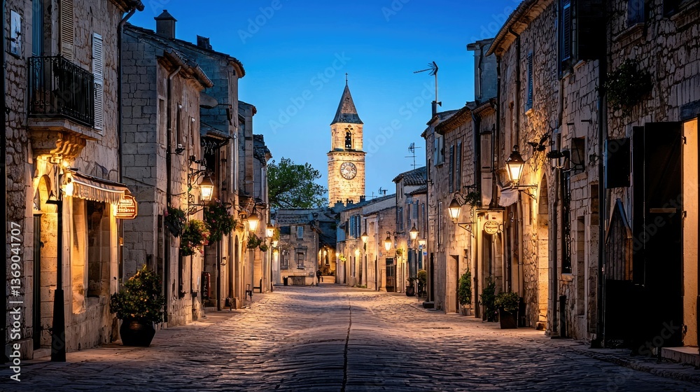 Fototapeta premium Charming Twilight in a Historic French Village