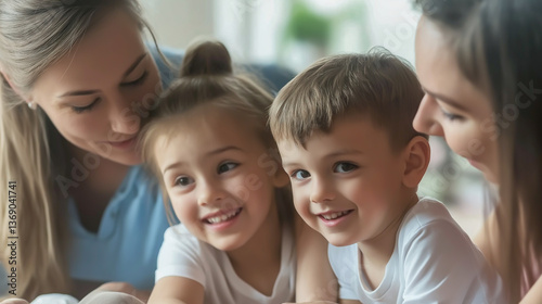 Mothers and their children enjoying a joyful moment together