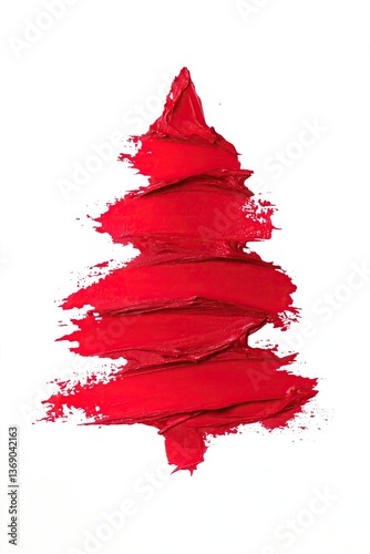 Bold red brush strokes arranged to resemble a Christmas tree on a clean white background