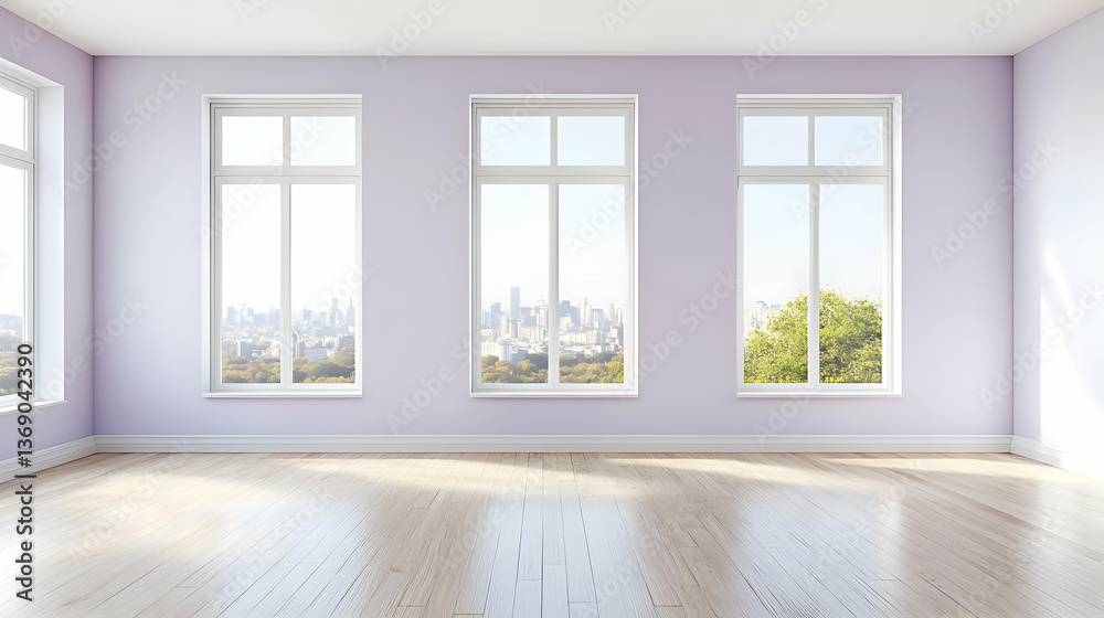 Fototapeta premium Empty Room With City View And Sunlight