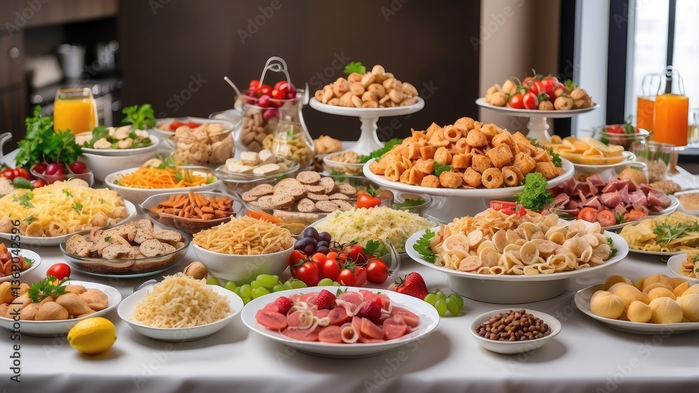 Fototapeta premium An assortment of colorful dishes featuring fresh vegetables,