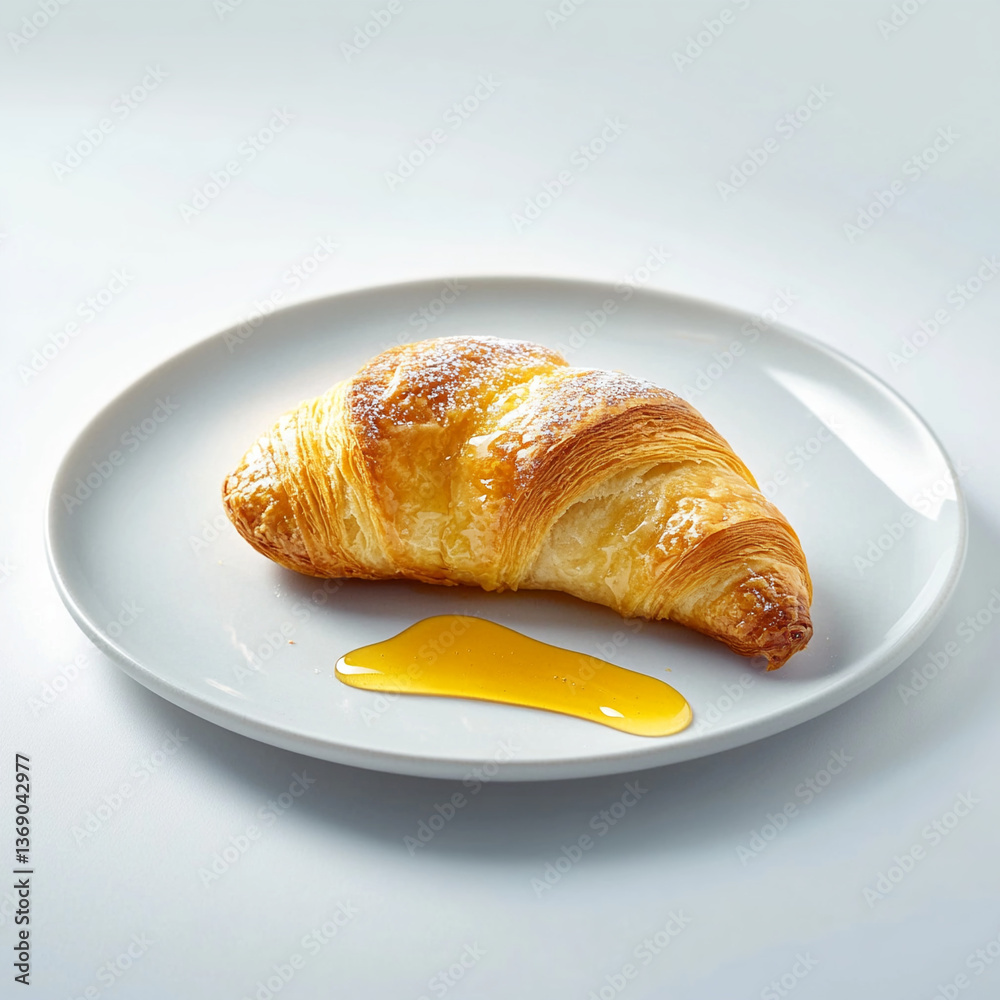 Croissant with Egg Yolk on White Plate Croissant with Egg Yolk on White Plate
