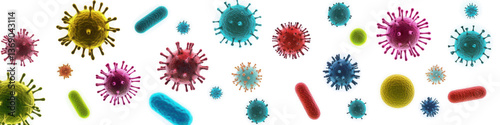 Set of microbes and viruses isolated on transparent background.
