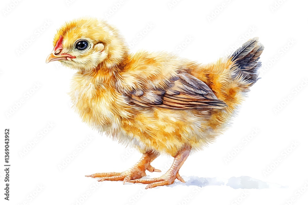 Obraz premium Young hen with slightly ruffled feathers, smooth transition of colors, high realism, isolated on white.