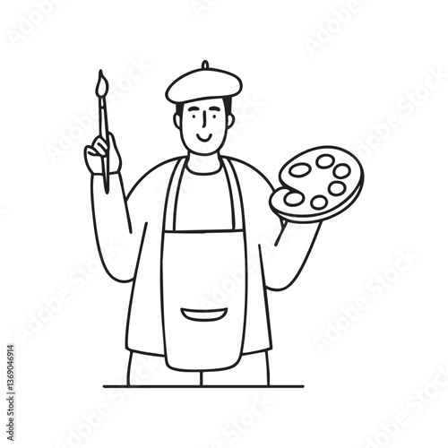 painter holding a palette in one hand and a brush in the other