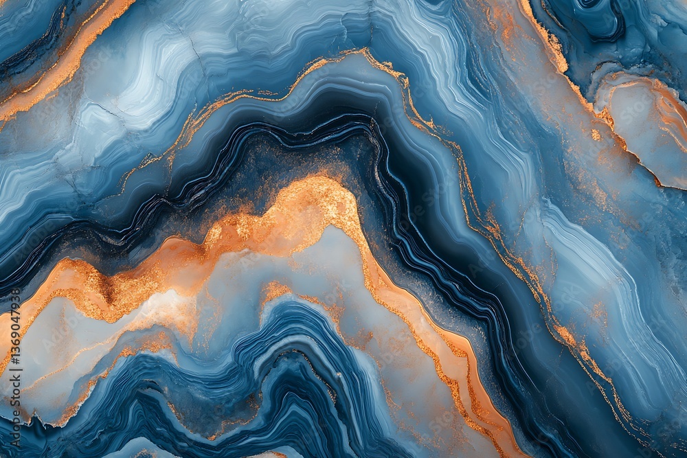 Obraz premium Blue Abstract Agate Texture with Golden Veins for Elegant Background Pattern Design