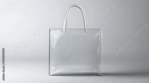 Clear Transparent Tote Bag On Gray Background