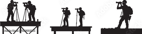 Silhouette of a bridge inspection crew using binoculars and safety gear vector silhouette