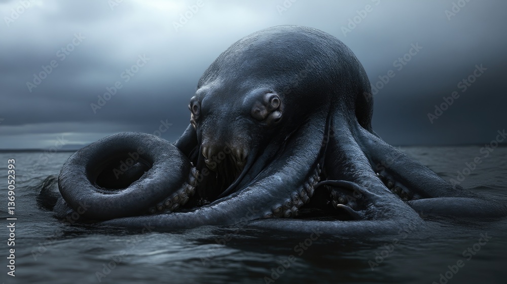 Fototapeta premium Massive dark octopus in stormy sea