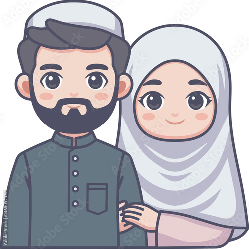 Muslim couple cartoon illustration