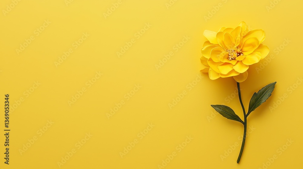 Fototapeta premium Yellow Artificial Flower on Yellow Background