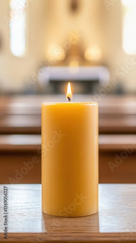 Serene ambiance with a vertical unlit beeswax candle in tranquil setting for home decor