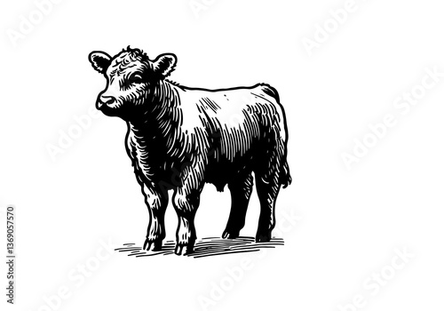 Angus cattle hand drawn sketch vector illustration