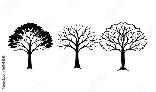 set of trees silhouettes