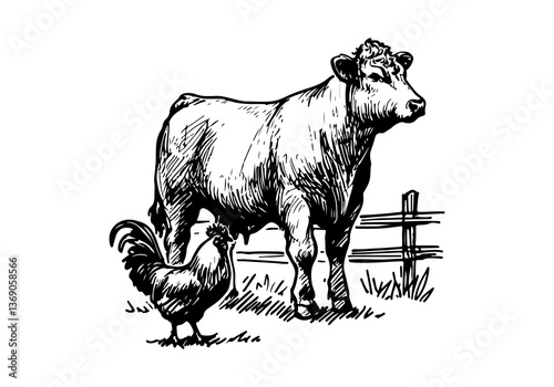 Angus cattle hand drawn sketch vector illustration