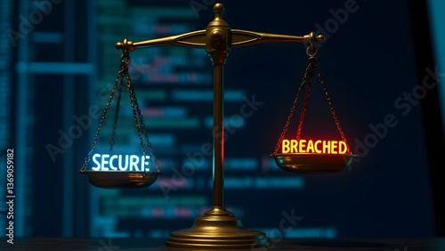 A security pendulum oscillates between safe and compromised states, hesitating at undetected threats.