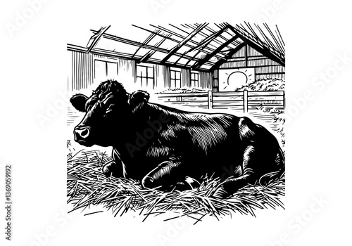 Angus cattle hand drawn sketch vector illustration