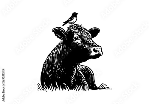 Angus cattle hand drawn sketch vector illustration